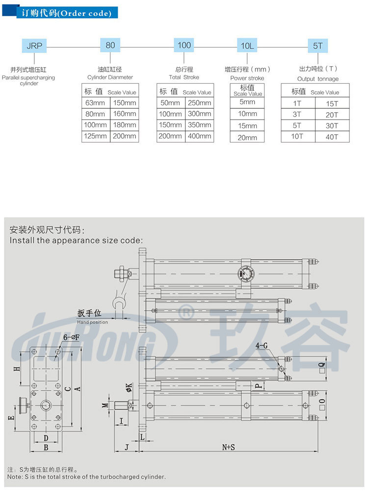 并列式气液增压缸订购尺寸代码